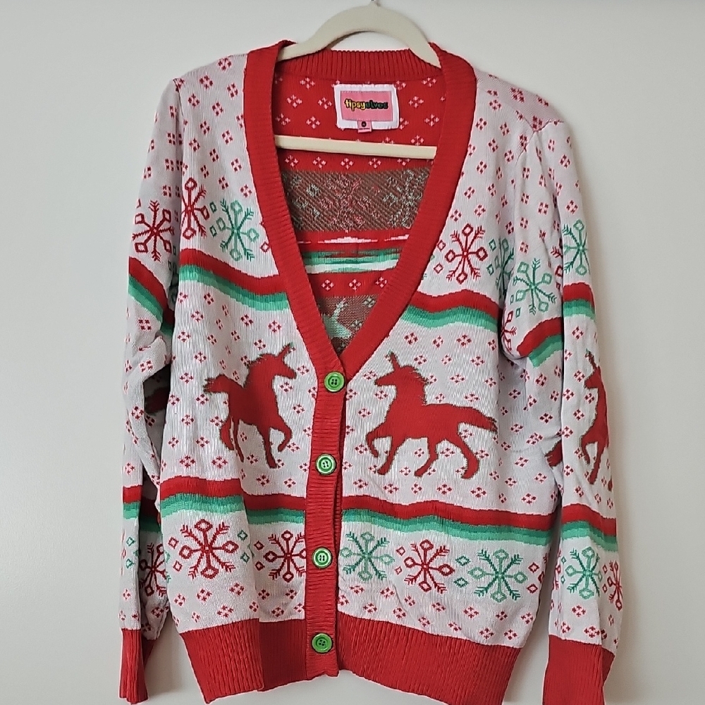 Tipsy Elves Red and Green Unicorn Sweater